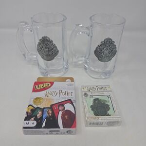 Harry Potter Bundle 2 Hogwarts Crest Mugs UNO Card Game & Slytherin PlayingCards